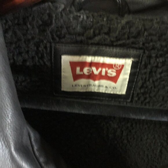 Levis Mens Moto Faux Leather Jacket XL Fauc Fur Black Insulated Collared Snap - Picture 3 of 16